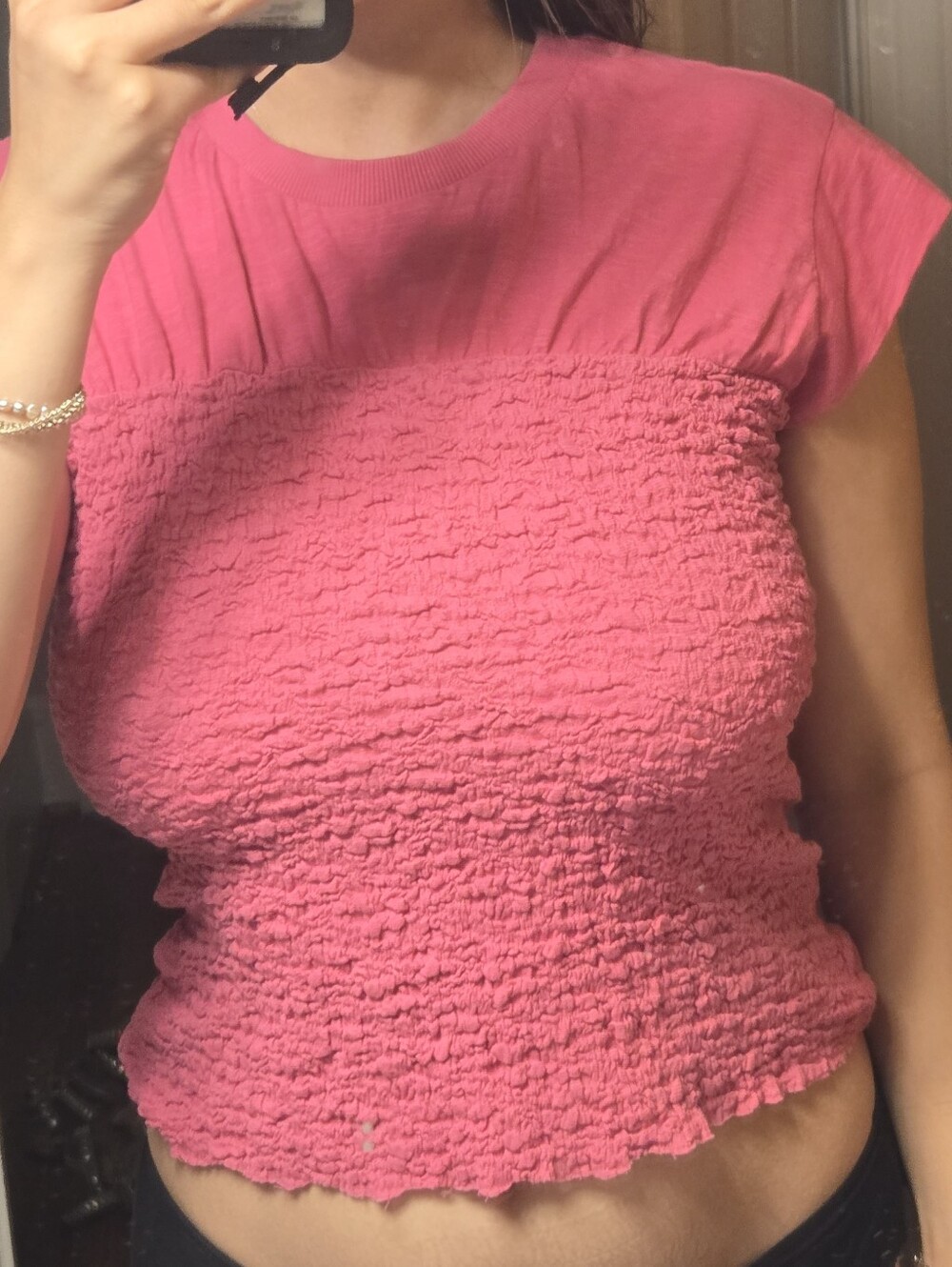 Maeve Pink Smocked Short Sleeve Tee